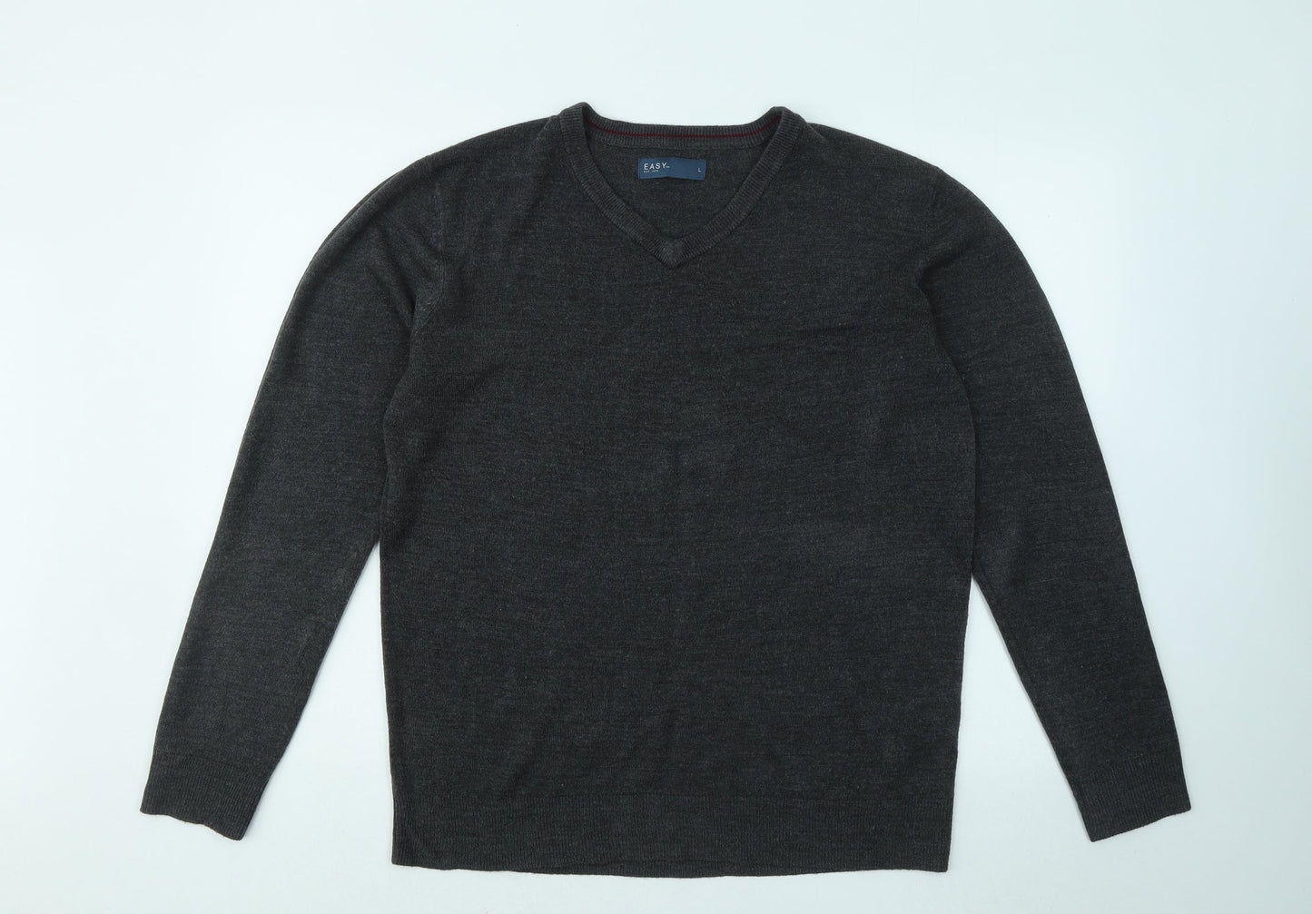 Easy Mens Grey Collared Acrylic Pullover Jumper Size L