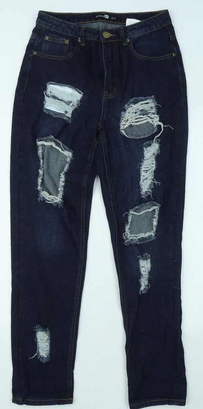 Boohoo Womens Blue Cotton Straight Jeans Size 10 L28 in Regular Zip