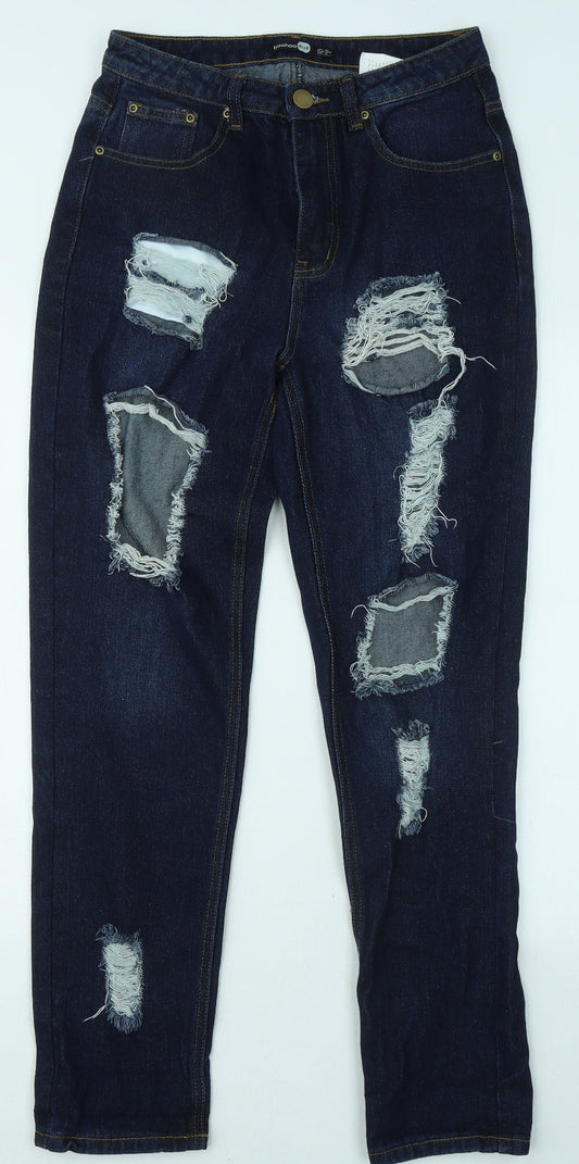 Boohoo Womens Blue Cotton Straight Jeans Size 10 L28 in Regular Zip