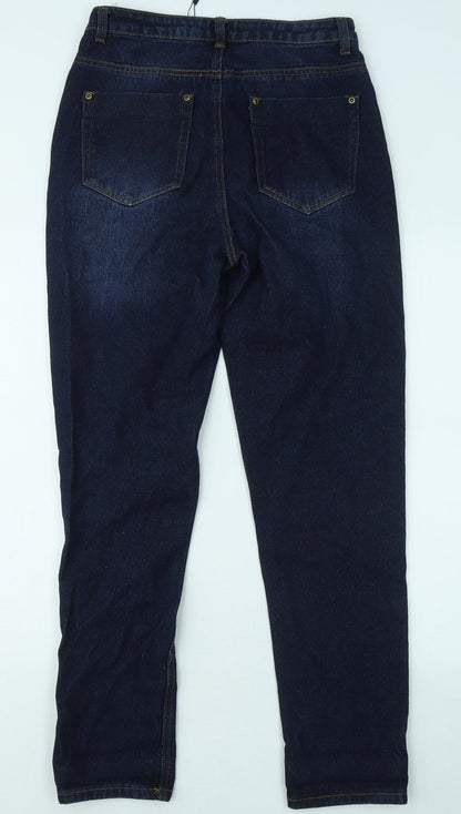 Boohoo Womens Blue Cotton Straight Jeans Size 10 L28 in Regular Zip