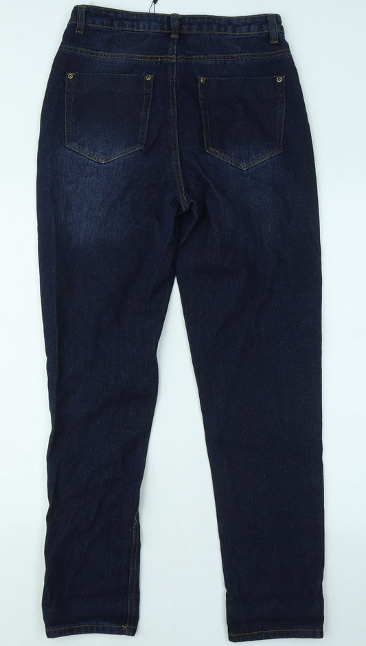 Boohoo Womens Blue Cotton Straight Jeans Size 10 L28 in Regular Zip