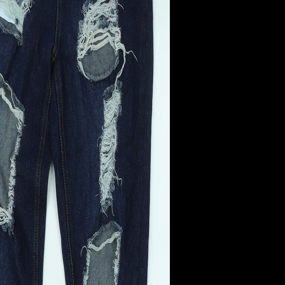 Boohoo Womens Blue Cotton Straight Jeans Size 10 L28 in Regular Zip