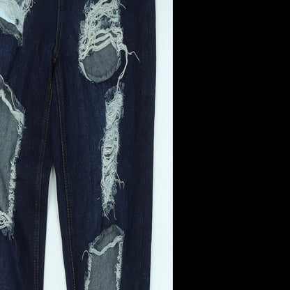 Boohoo Womens Blue Cotton Straight Jeans Size 10 L28 in Regular Zip