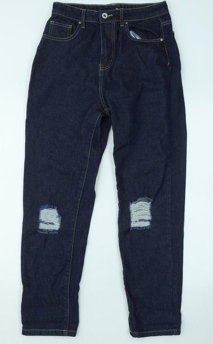 Boohoo Womens Blue Cotton Straight Jeans Size 10 L28 in Regular Zip