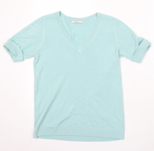 TU Womens Blue V-Neck Acrylic Pullover Jumper Size 8