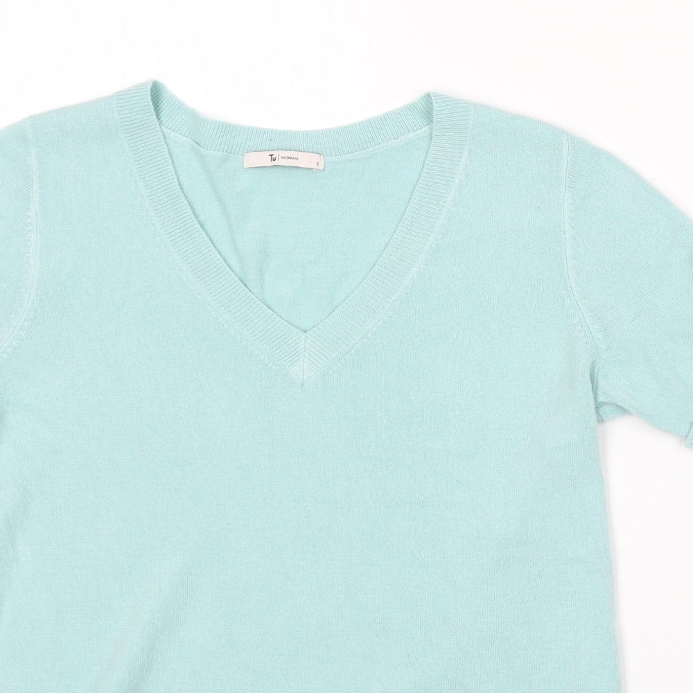 TU Womens Blue V-Neck Acrylic Pullover Jumper Size 8