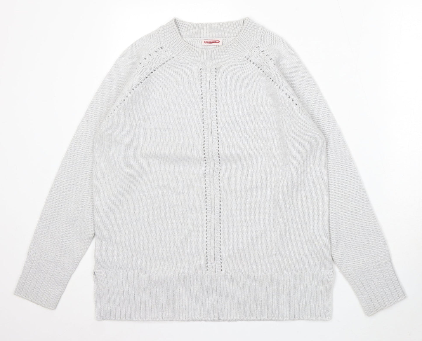 Damart Womens Grey Round Neck Acrylic Pullover Jumper Size 10