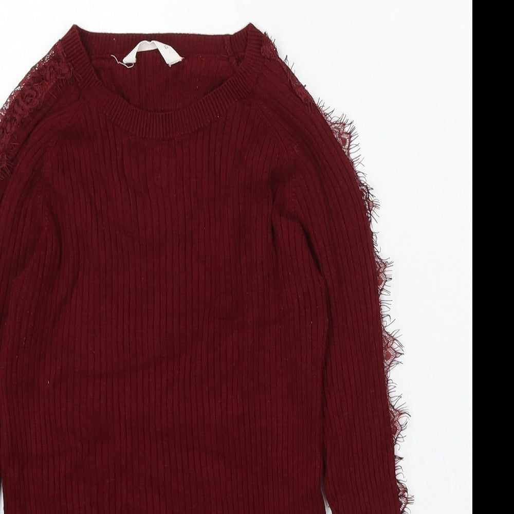 Matalan Girls Red Round Neck Viscose Pullover Jumper Size 12 Years