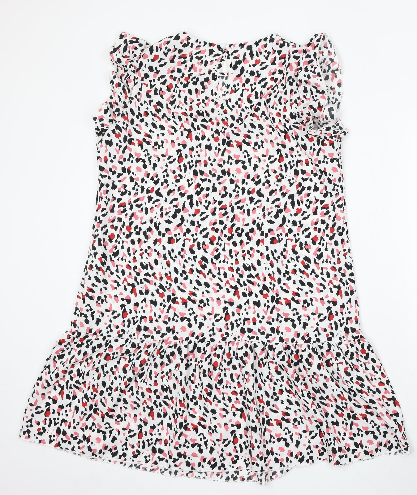 SheIn Womens White Geometric Polyester Skater Dress Size M Round Neck Button