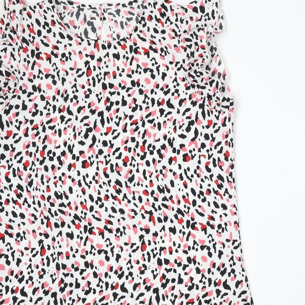 SheIn Womens White Geometric Polyester Skater Dress Size M Round Neck Button