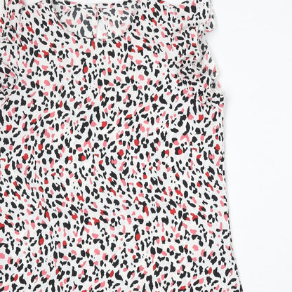 SheIn Womens White Geometric Polyester Skater Dress Size M Round Neck Button