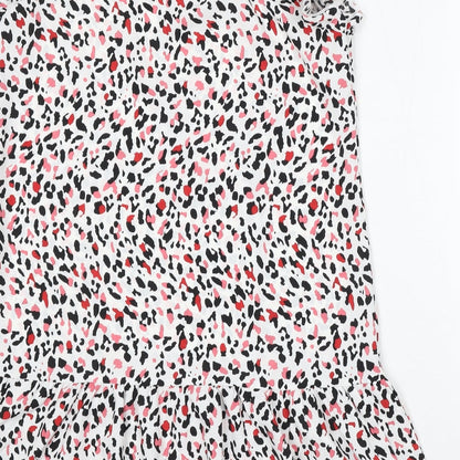 SheIn Womens White Geometric Polyester Skater Dress Size M Round Neck Button