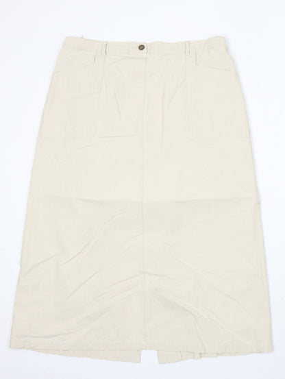Preworn Womens Beige Polyester A-Line Skirt Size 34 in Button