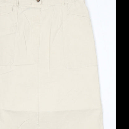 Preworn Womens Beige Polyester A-Line Skirt Size 34 in Button