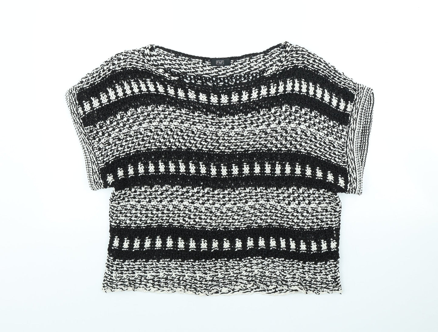 F&F Womens Black Scoop Neck Striped Cotton Pullover Jumper Size M