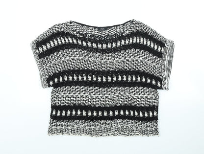 F&F Womens Black Scoop Neck Striped Cotton Pullover Jumper Size M