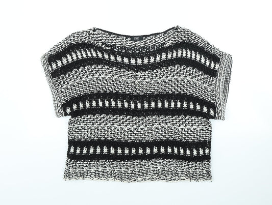 F&F Womens Black Scoop Neck Striped Cotton Pullover Jumper Size M