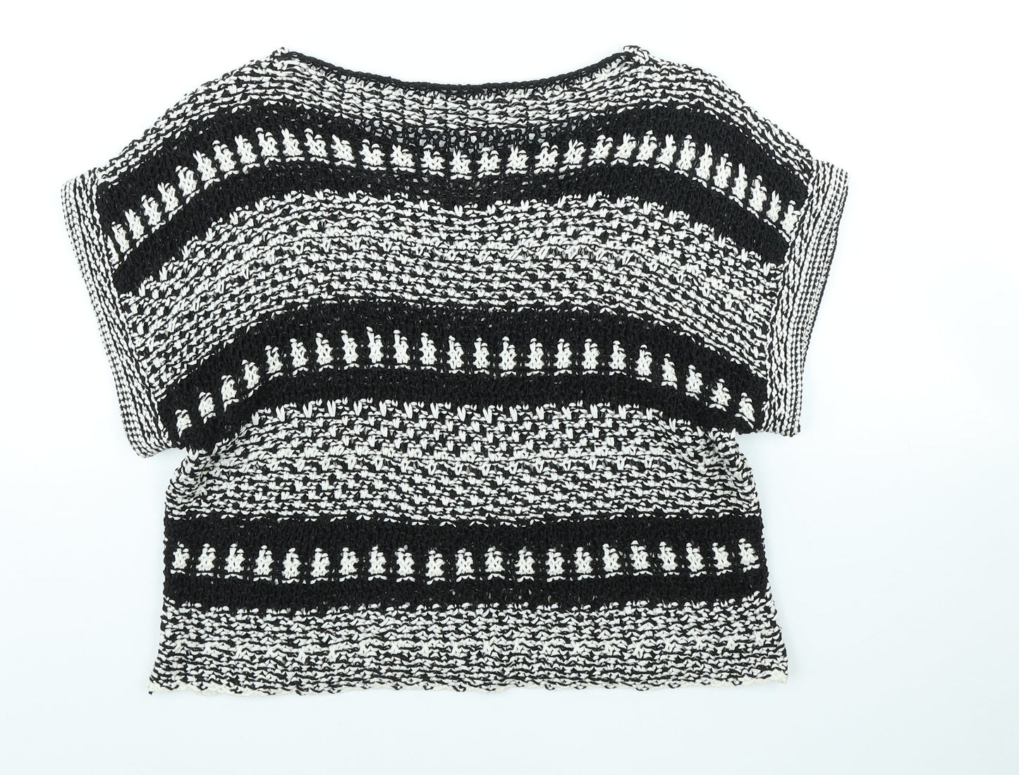 F&F Womens Black Scoop Neck Striped Cotton Pullover Jumper Size M