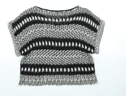 F&F Womens Black Scoop Neck Striped Cotton Pullover Jumper Size M