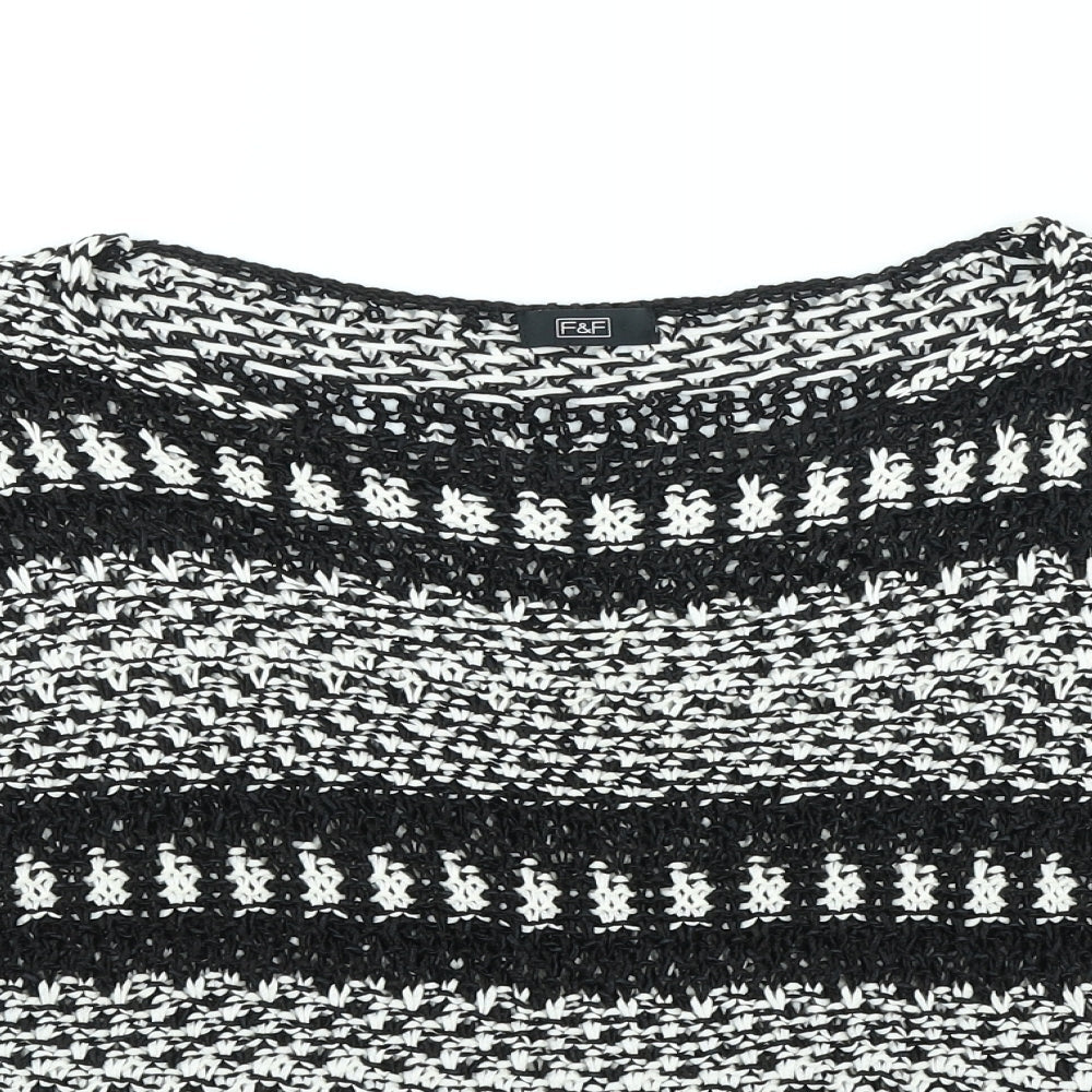 F&F Womens Black Scoop Neck Striped Cotton Pullover Jumper Size M