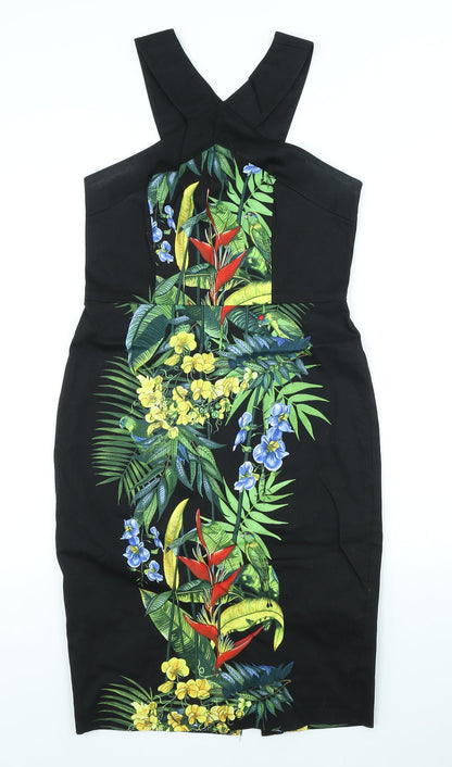Oasis Womens Black Floral Cotton Sheath Size 10 Halter Zip - Flowers