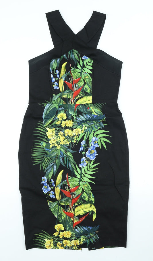 Oasis Womens Black Floral Cotton Sheath Size 10 Halter Zip - Flowers