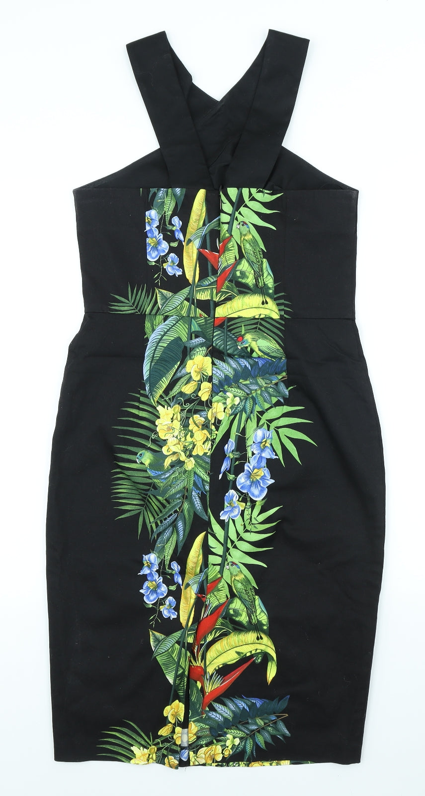 Oasis Womens Black Floral Cotton Sheath Size 10 Halter Zip - Flowers