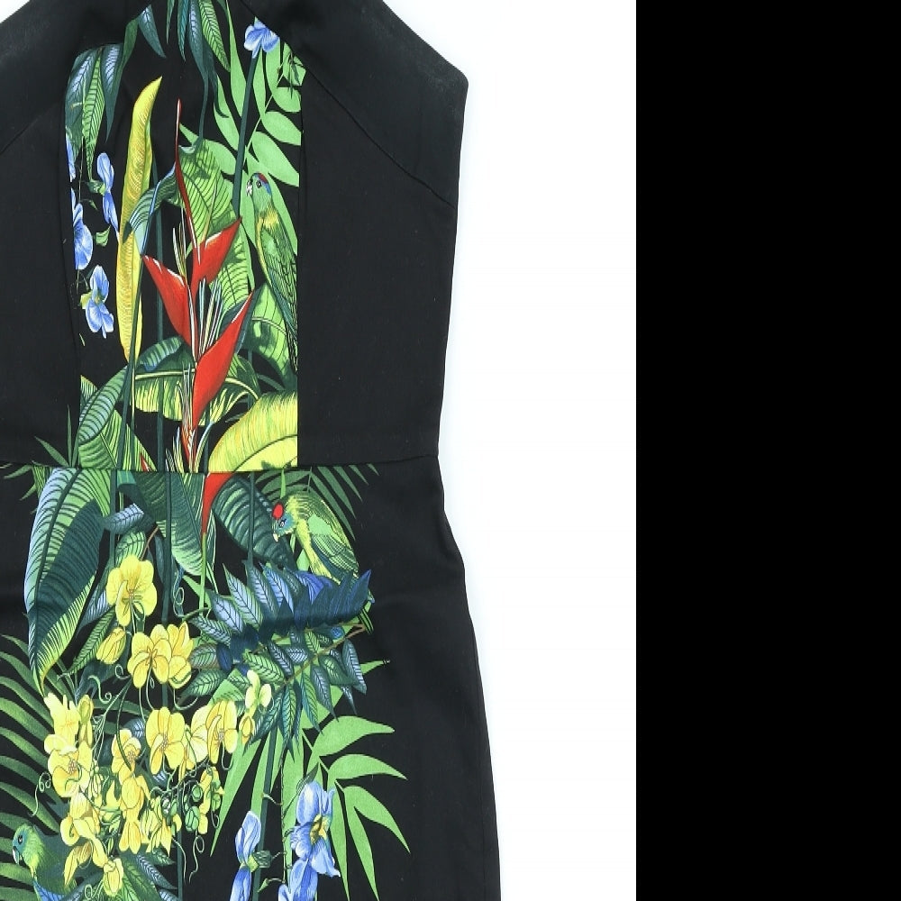 Oasis Womens Black Floral Cotton Sheath Size 10 Halter Zip - Flowers