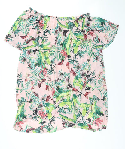 H&M Womens Pink Floral Polyester A-Line Size 4 Off the Shoulder Pullover