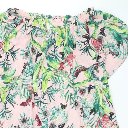 H&M Womens Pink Floral Polyester A-Line Size 4 Off the Shoulder Pullover