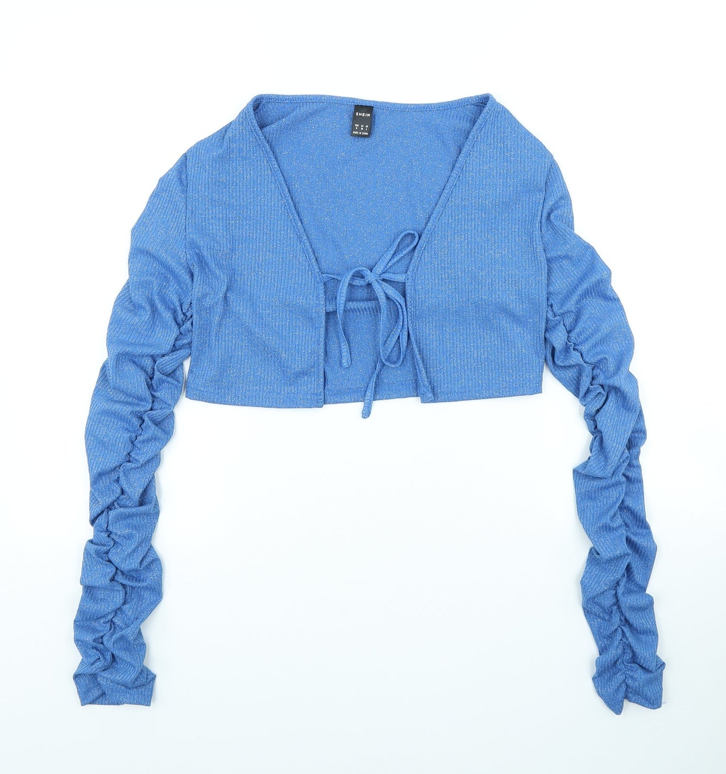 SheIn Womens Blue V-Neck Polyester Cardigan Jumper Size M - Tie Front