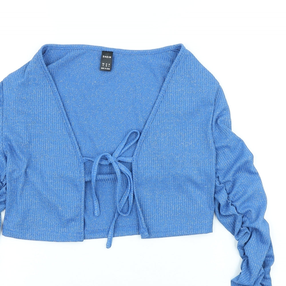 SheIn Womens Blue V-Neck Polyester Cardigan Jumper Size M - Tie Front