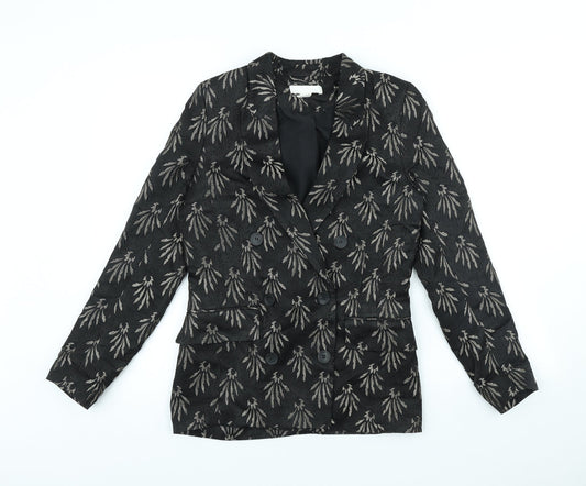 H&M Womens Black Geometric Polyester Jacket Blazer Size 4