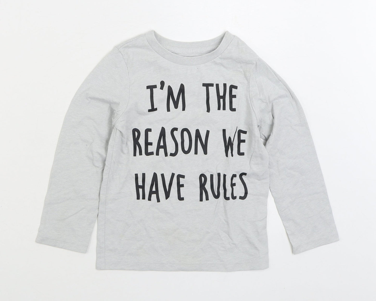 The Childrens Place Girls Grey Cotton Basic T-Shirt Size 4 Years Round Neck Pullover - I'm The Reason We Have Rules