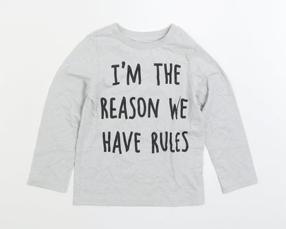 The Childrens Place Girls Grey Cotton Basic T-Shirt Size 4 Years Round Neck Pullover - I'm The Reason We Have Rules
