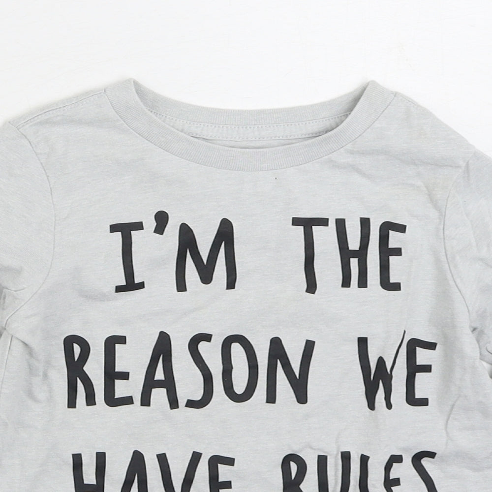 The Childrens Place Girls Grey Cotton Basic T-Shirt Size 4 Years Round Neck Pullover - I'm The Reason We Have Rules