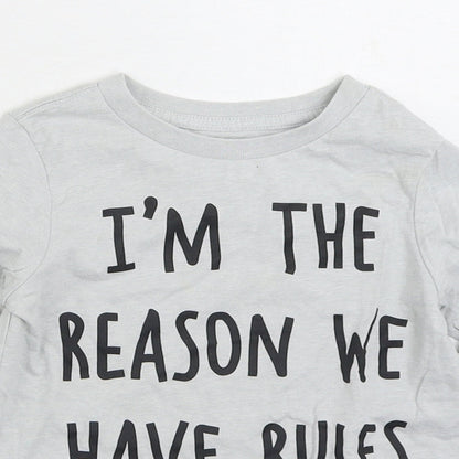 The Childrens Place Girls Grey Cotton Basic T-Shirt Size 4 Years Round Neck Pullover - I'm The Reason We Have Rules