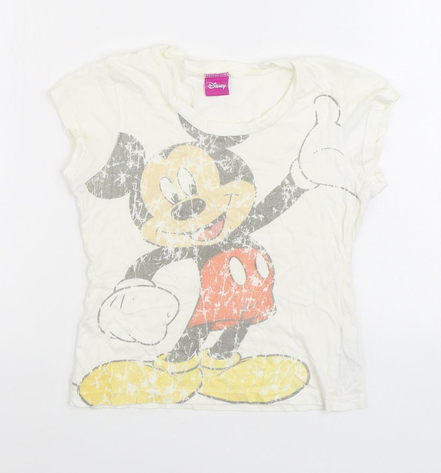 915 Generation Girls White 100% Cotton Basic T-Shirt Size 9 Years Round Neck Pullover - Mickey Mouse