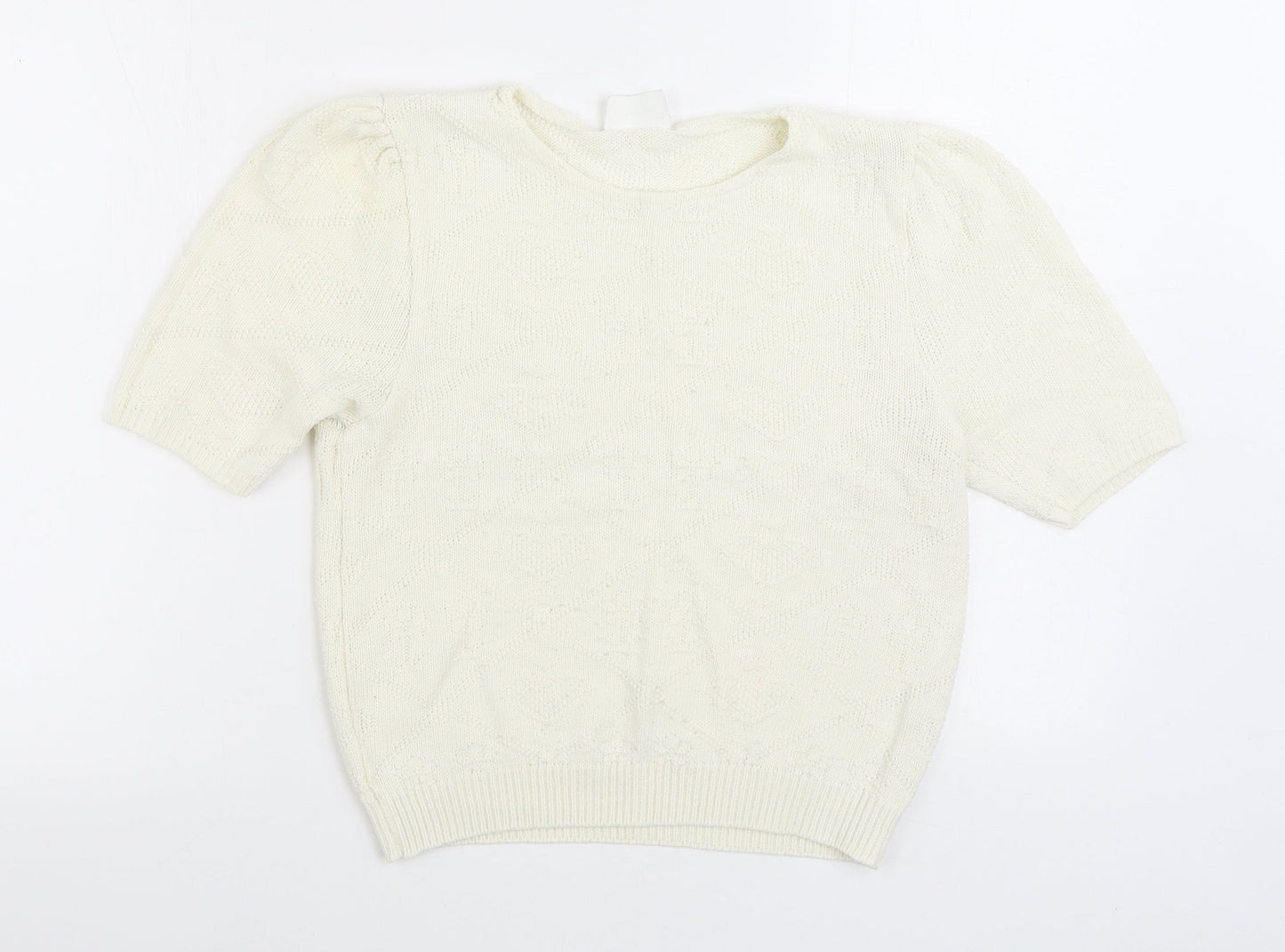 Dobbies Womens Ivory Round Neck Geometric 100% Cotton Pullover Jumper Size S