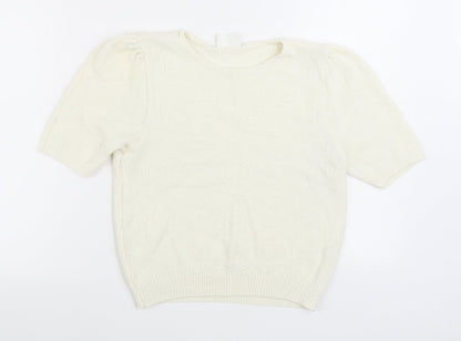 Dobbies Womens Ivory Round Neck Geometric 100% Cotton Pullover Jumper Size S
