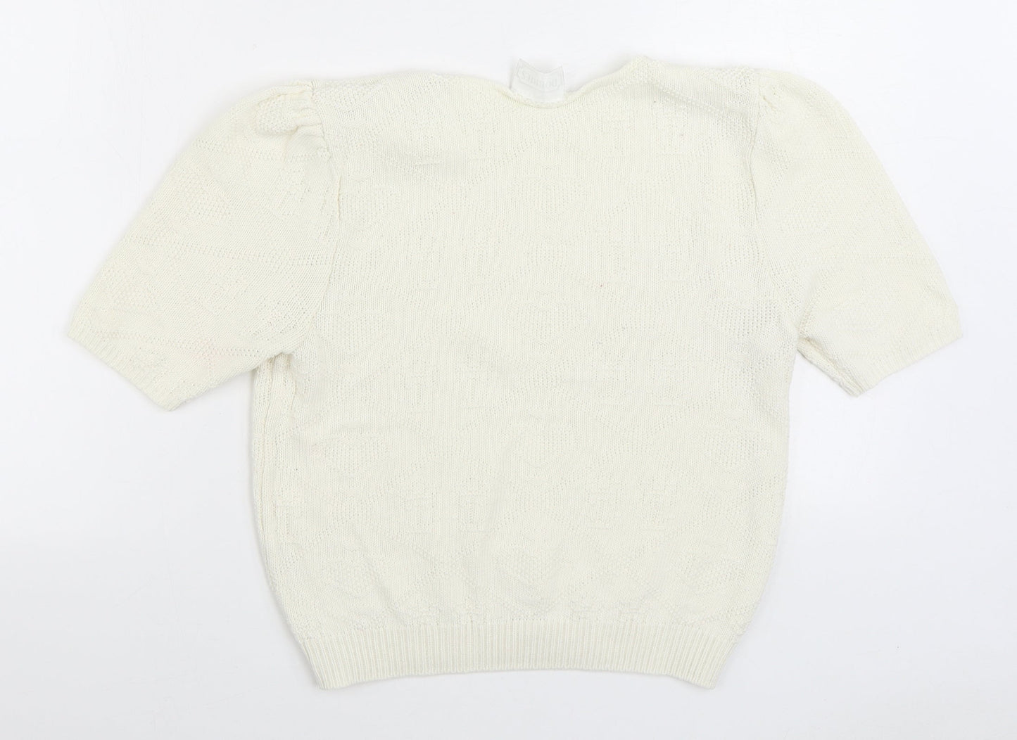 Dobbies Womens Ivory Round Neck Geometric 100% Cotton Pullover Jumper Size S