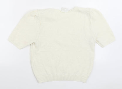 Dobbies Womens Ivory Round Neck Geometric 100% Cotton Pullover Jumper Size S