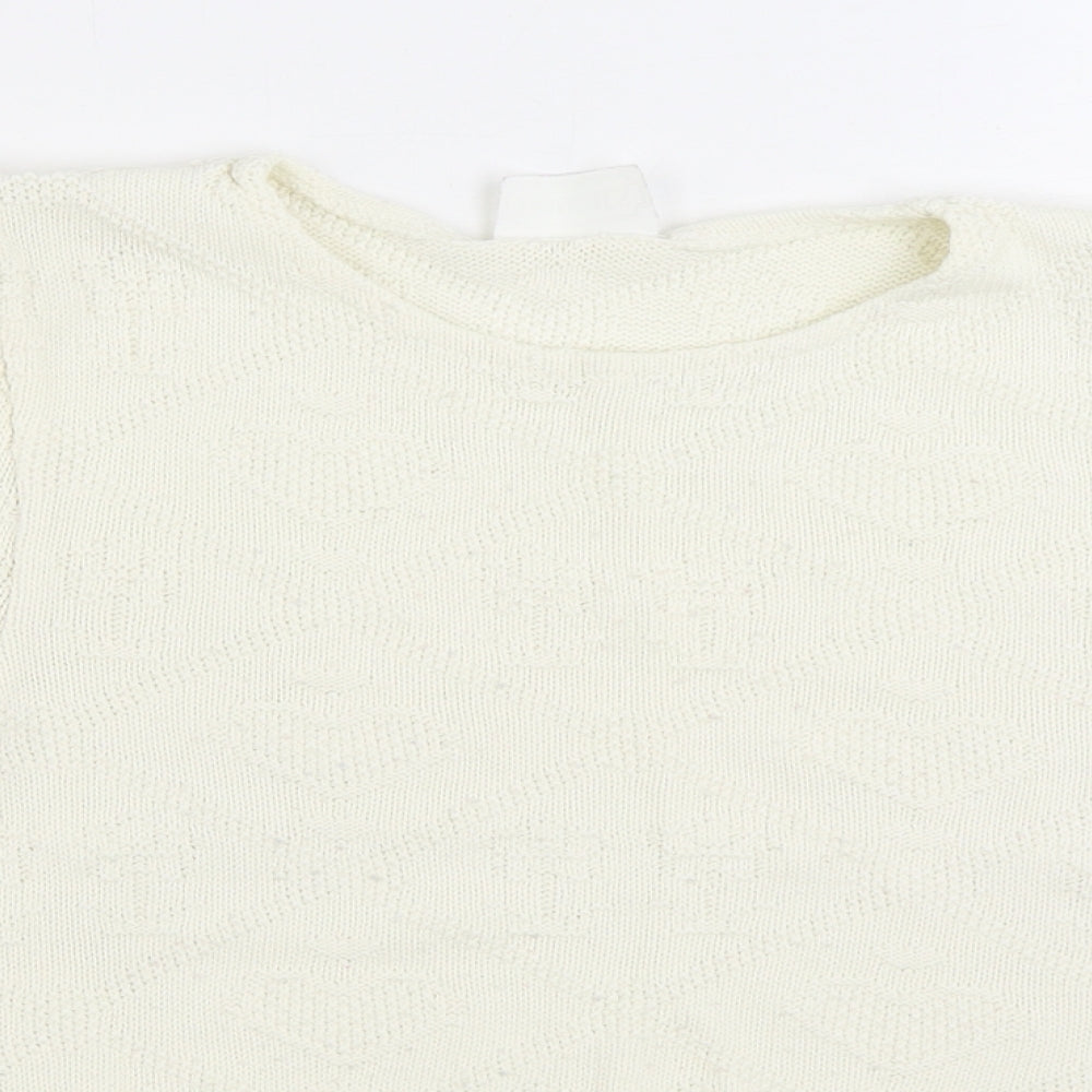 Dobbies Womens Ivory Round Neck Geometric 100% Cotton Pullover Jumper Size S