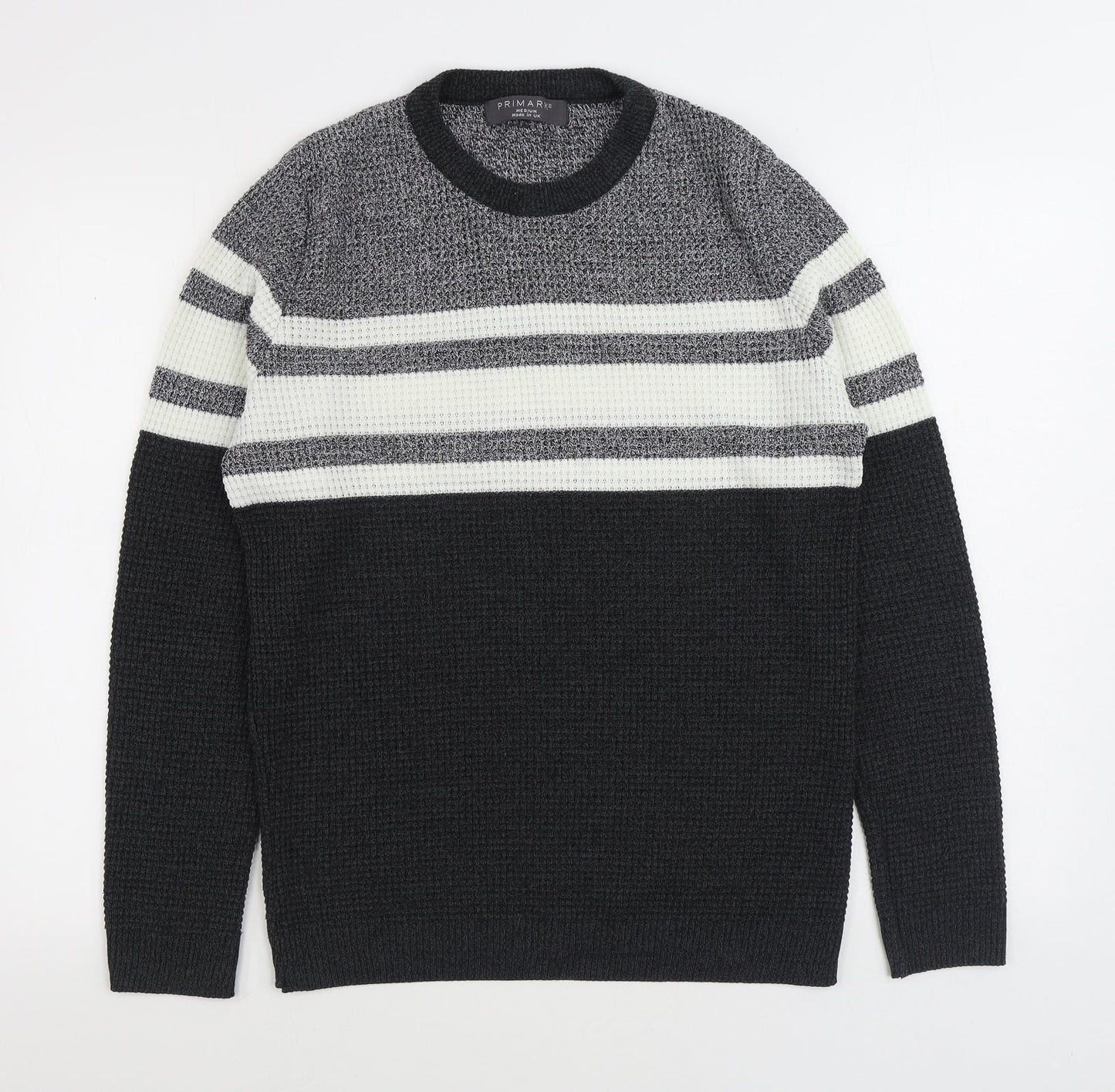 Primark Womens Black Round Neck Striped Acrylic Pullover Jumper Size M