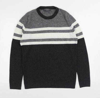 Primark Womens Black Round Neck Striped Acrylic Pullover Jumper Size M