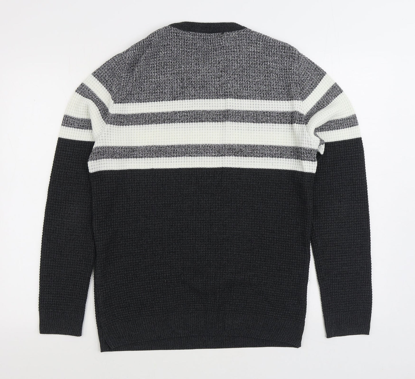 Primark Womens Black Round Neck Striped Acrylic Pullover Jumper Size M