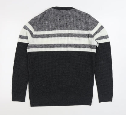 Primark Womens Black Round Neck Striped Acrylic Pullover Jumper Size M