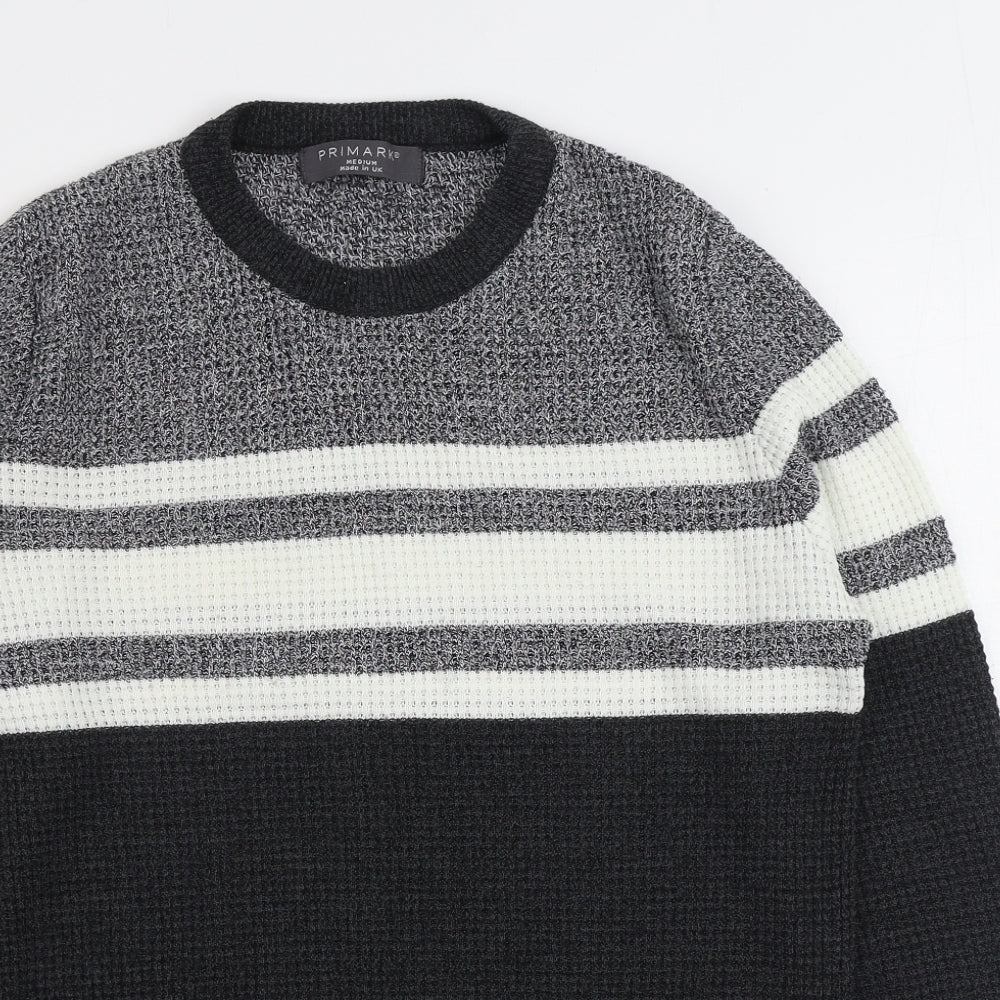 Primark Womens Black Round Neck Striped Acrylic Pullover Jumper Size M