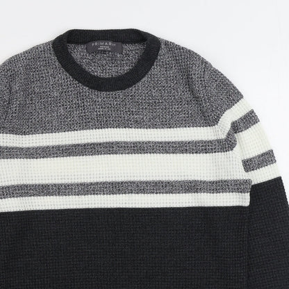 Primark Womens Black Round Neck Striped Acrylic Pullover Jumper Size M