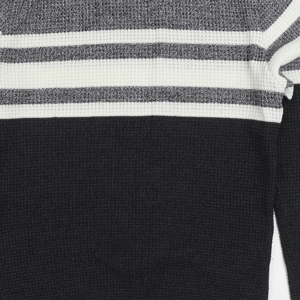 Primark Womens Black Round Neck Striped Acrylic Pullover Jumper Size M